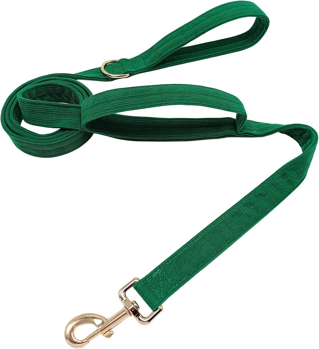 MayPaw 6 ft Double-Handle Corduroy Leash, Soft Webbing — Forest Green